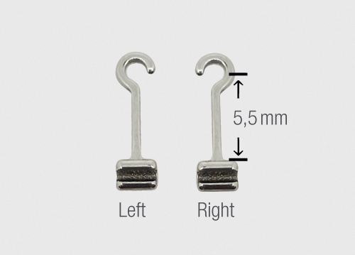 Long Curved Crimpable Hooks .022 Left Lenght 5.5 mm 10/PK